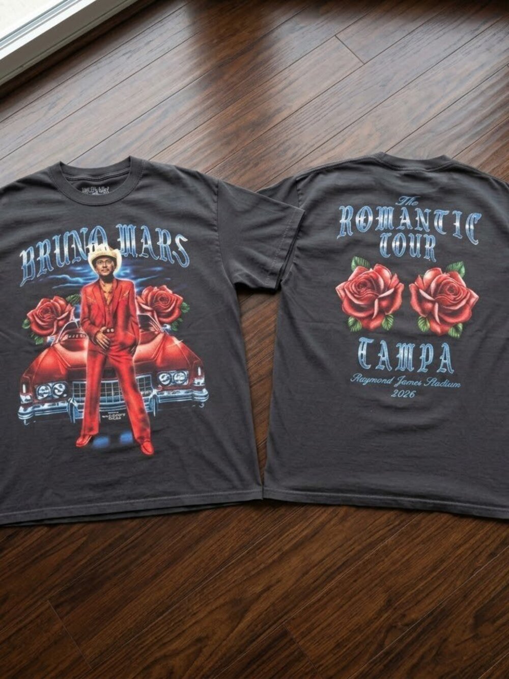 Bruno Mars The Romantic Tour Tampa Charcoal Graphic T-Shirt S-4XL [Reprint]